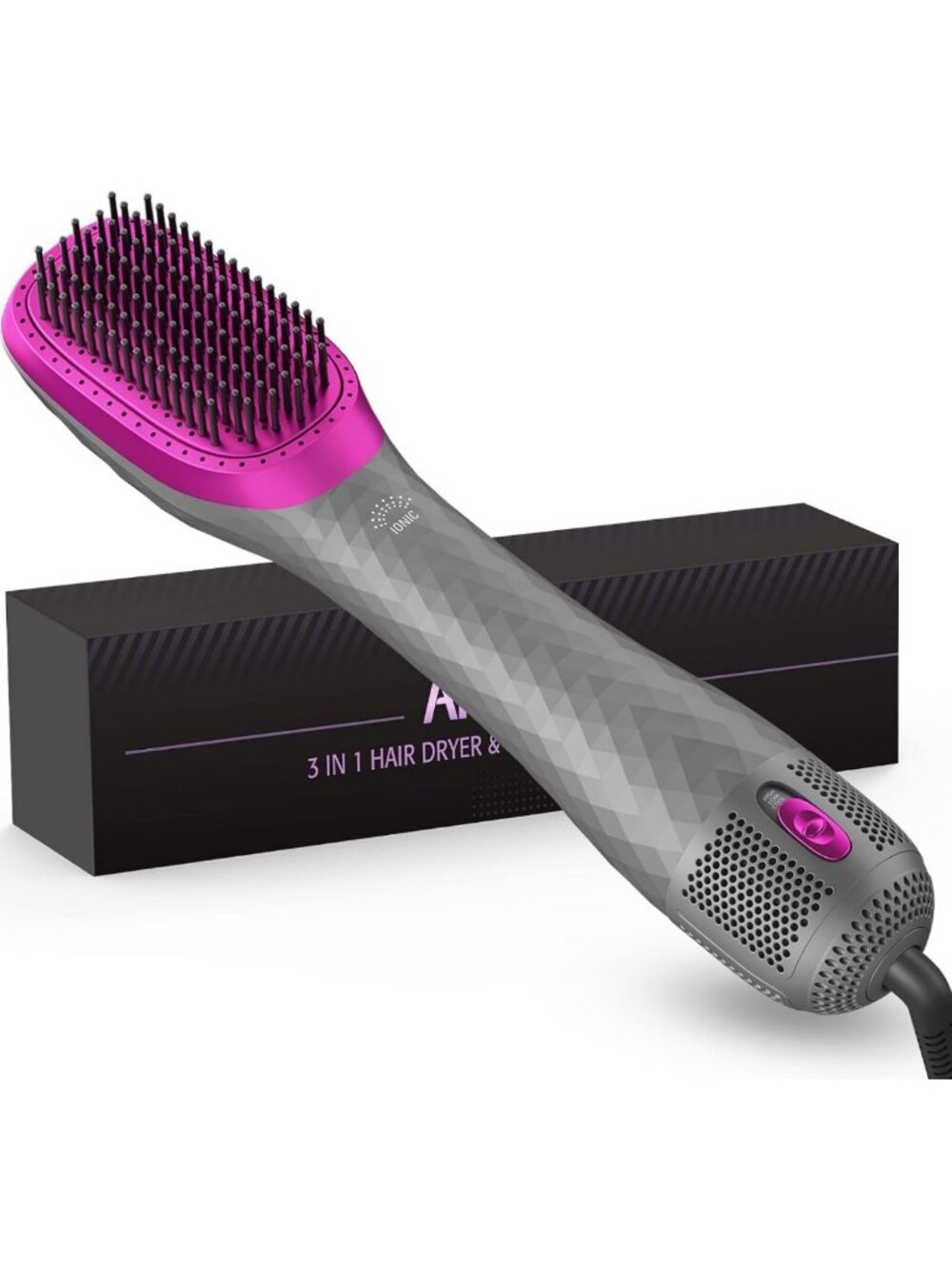 3-in-1 Hair Dryer Brush & Straightener - 1200W Ceramic Tourmaline, 2 Heat